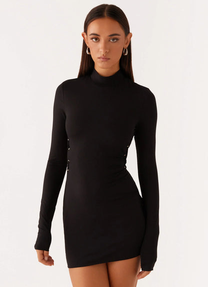Raven Long Sleeve Mini Dress - Black