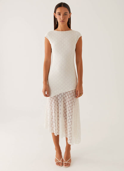 Arielle Open Back Midi Dress - White
