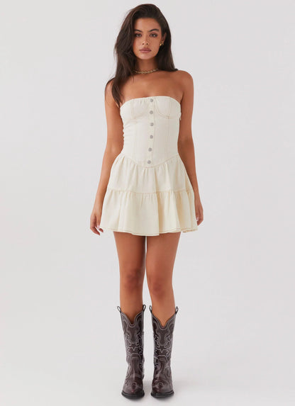 Adriana Denim Bustier Dress - Antique