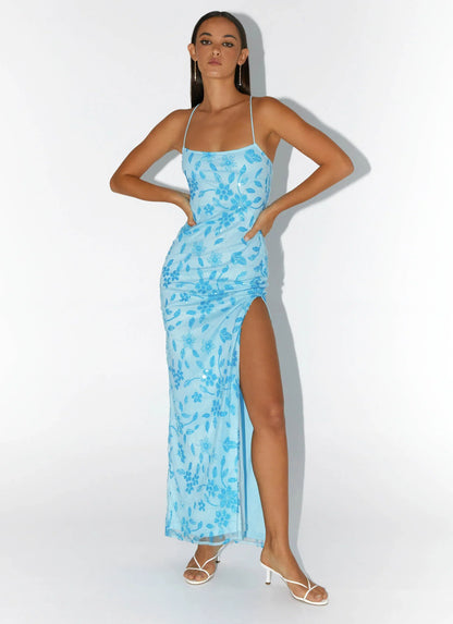 Bright Lights Beaded Maxi Dress - Blue